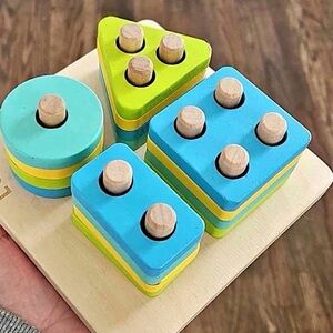 Vibrant Wooden Shape Sorting Puzzle includes all puzzle pieces